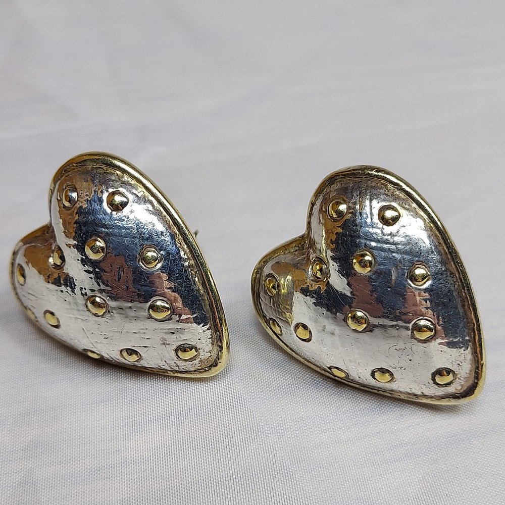 Large Puffy Heart 925 Sterling Silver Statement Earrings 80s signed.